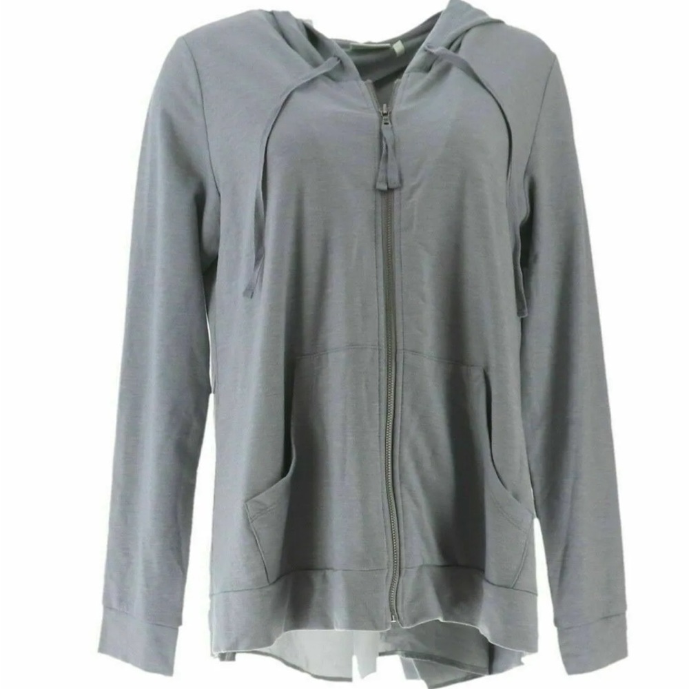 Logo Lounge Lori Goldstein French Terry Knit Hoodie with Satin Back Gray Women